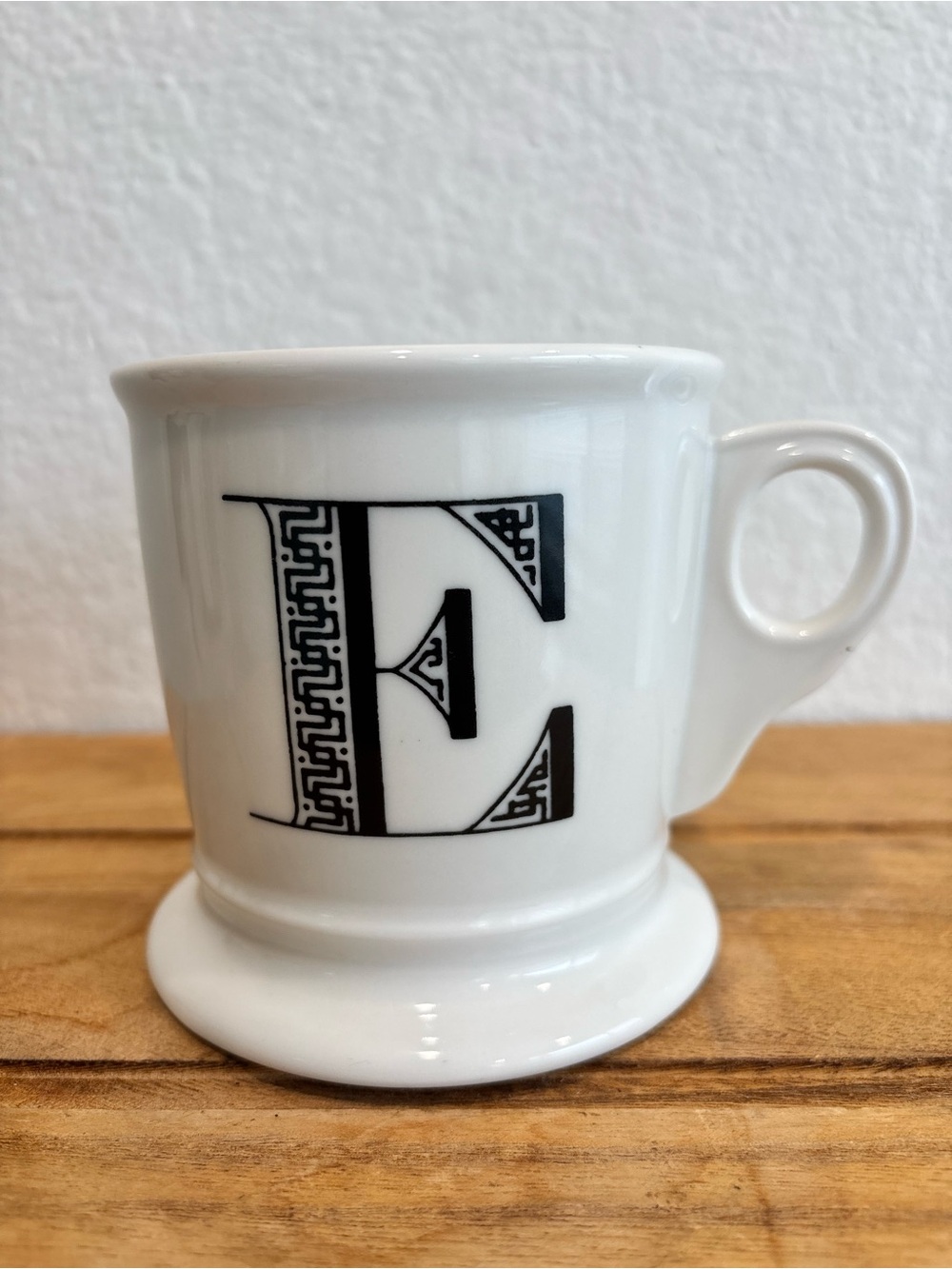 Anthropologie Monogram Mug Letter E VTG Shaving Barber Shop Style Pedestal Cup